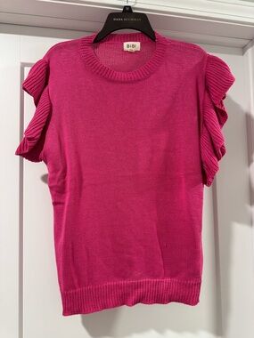 BiBi Hot Pink Ruffled Sleeve Knit Pullover L (12-14)